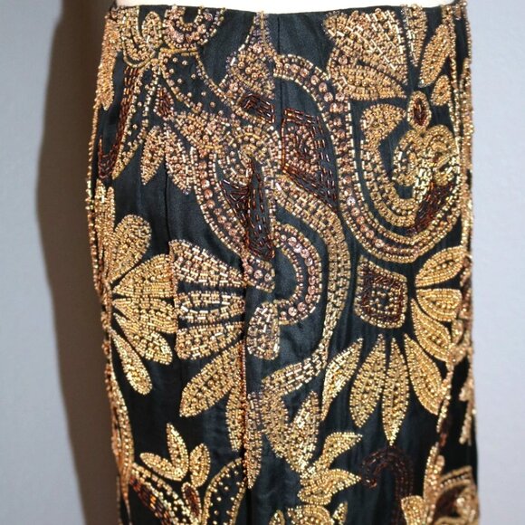 Y2K 80s Beaded Sequin Cocktail Miniskirt, Black & Gold Party Miniskirt - Picture 6 of 16